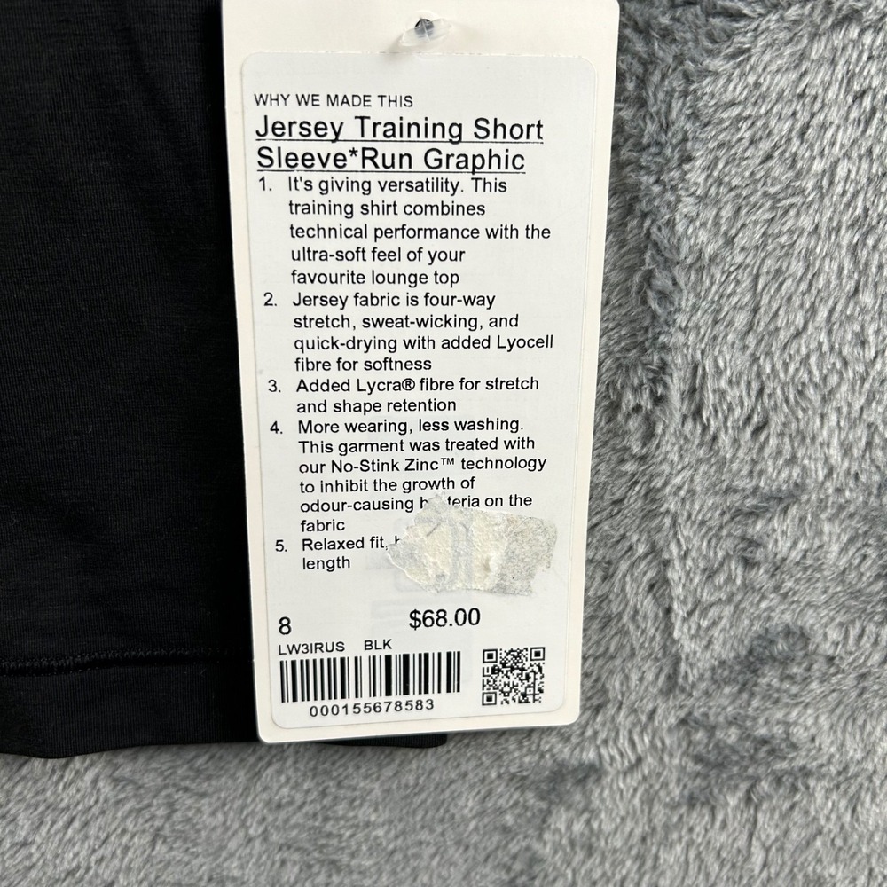 Lululemon Jersey Training Womens Short Sleeve Run Logo Black Shirt Size 8 NWT - Picture 3 of 10